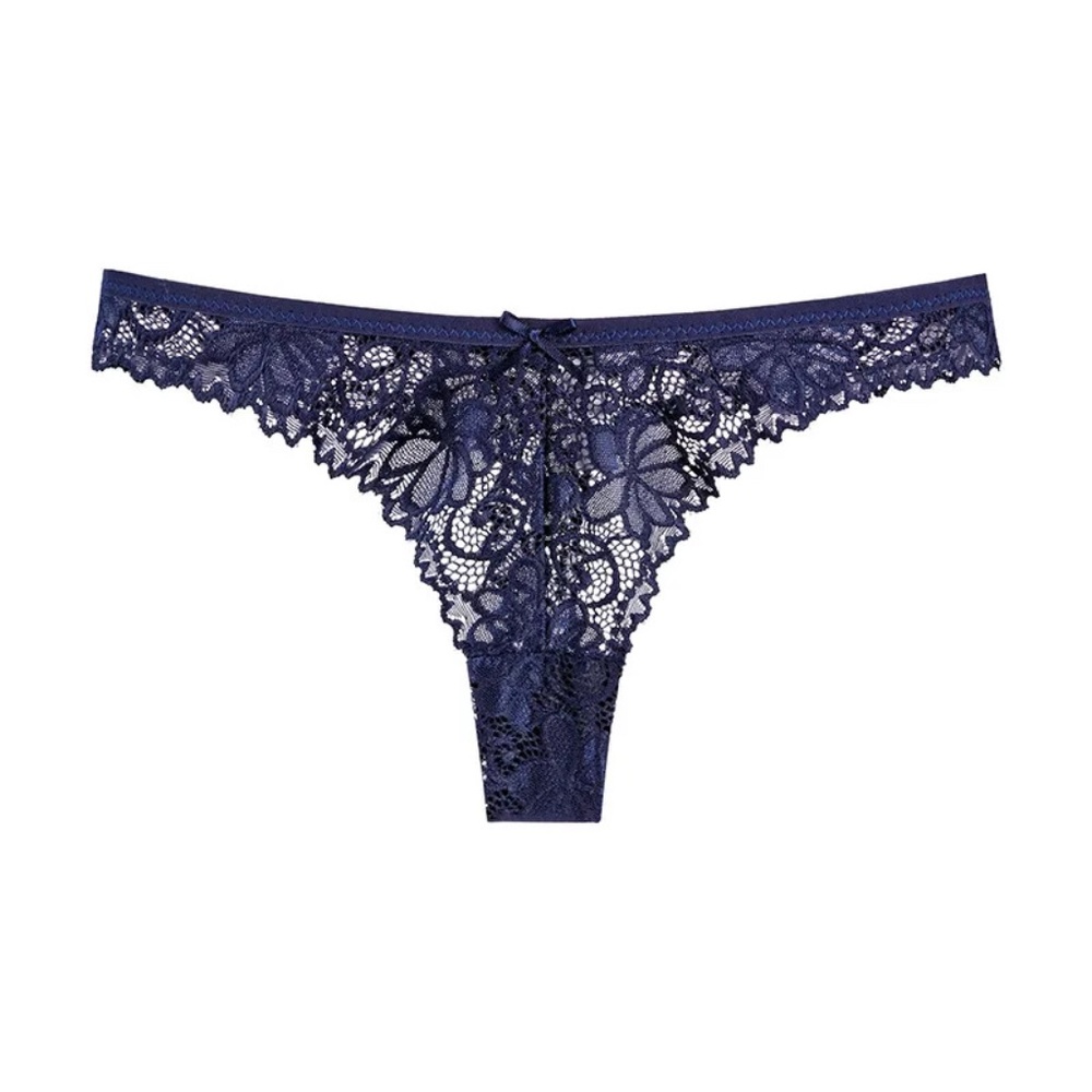 5/$20 Sexy Navy Blue Floral Lace Thong Low Waist Panties Underwear Lingerie Bow